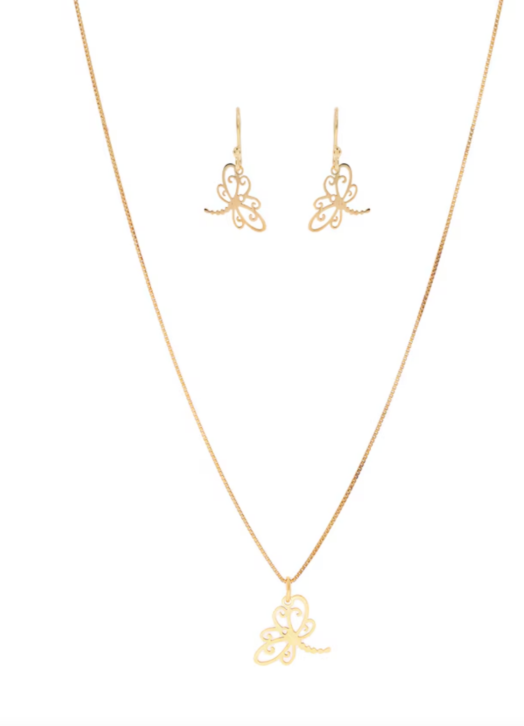 Set dije y arete Libélula c/cadena plata .925 en baño de oro 18KT