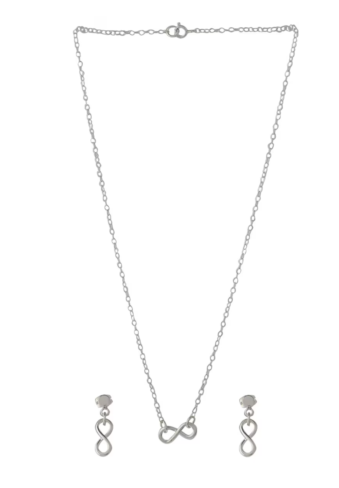 Set Collar y Aretes Liso Infinito en plata .925